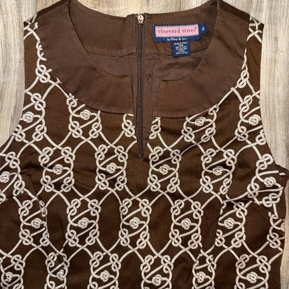 VINEYARD VINES size 4 Dress Brown Sleeveless Sailor's Knot Print Shift Nautical - Picture 3 of 6